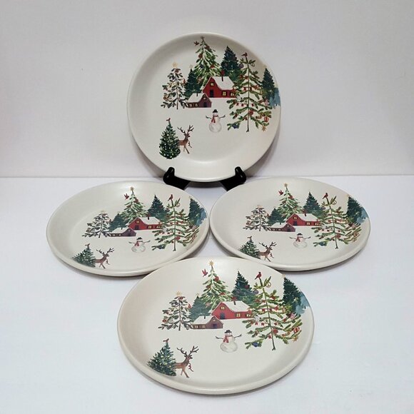 RARE Pottery Barn Set of 4 Christmas in the Country Salad/Dessert Plates NIB